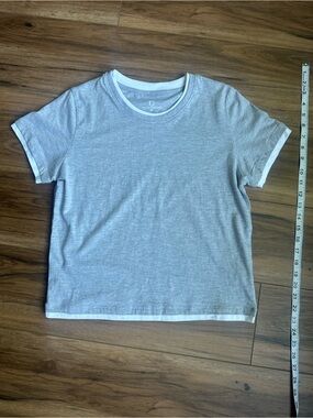 Light Gray Short Sleeve Tee with White Trim - Women's Casual Top